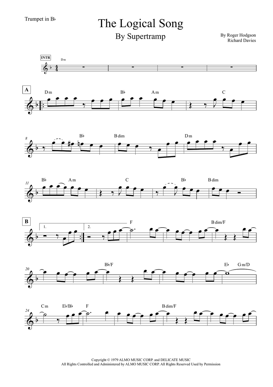 The Logical Song B-Flat Trumpet scores gallery preview page 1