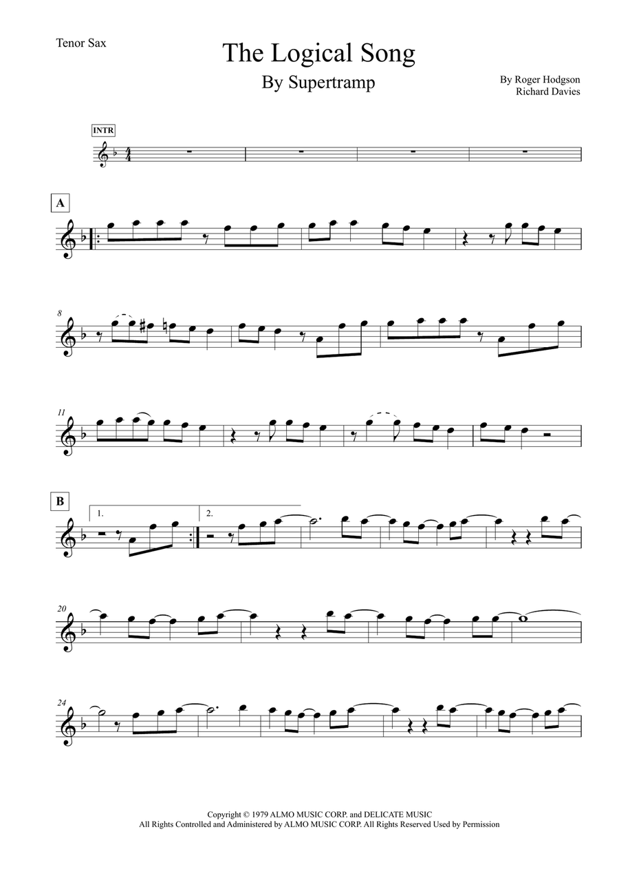 The Logical Song Tenor Saxophone scores gallery preview page 1
