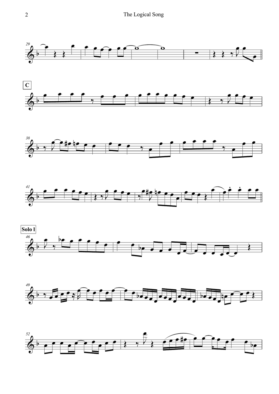 The Logical Song Tenor Saxophone scores gallery preview page 2