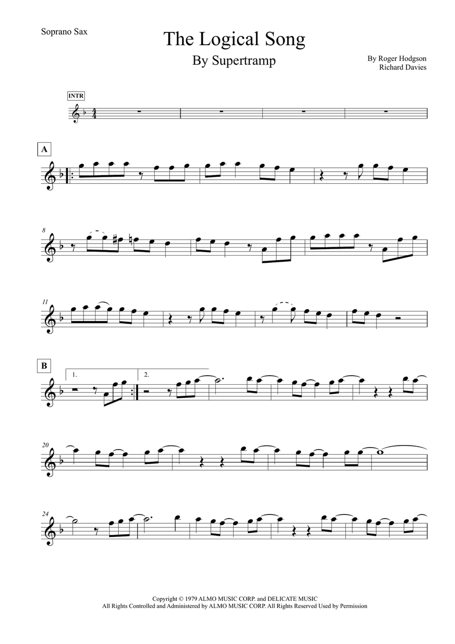 The Logical Song Soprano Saxophone scores gallery preview page 1