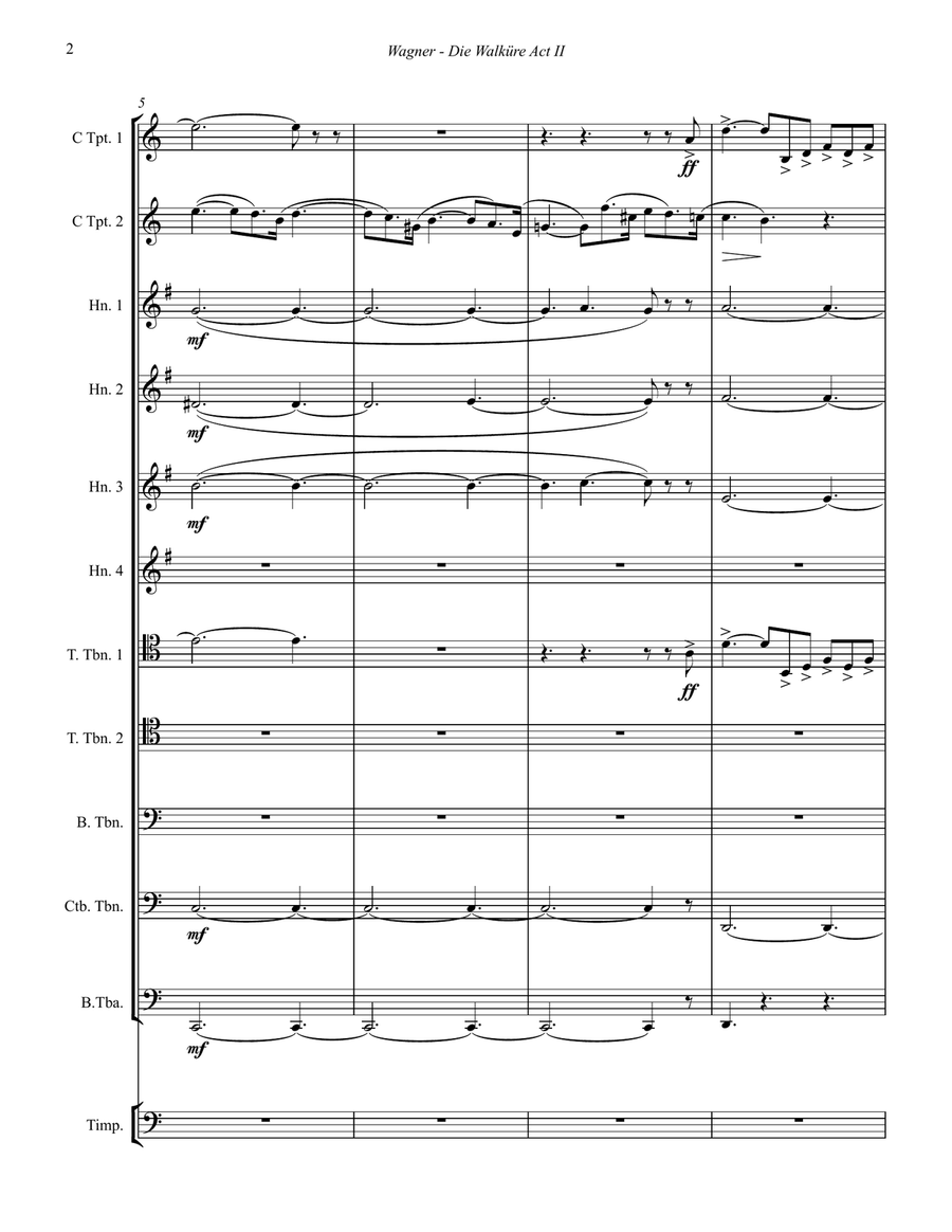 Die Walküre Act II extracts for 11-part Brass Ensemble & Timp Brass Ensemble scores gallery preview page 2