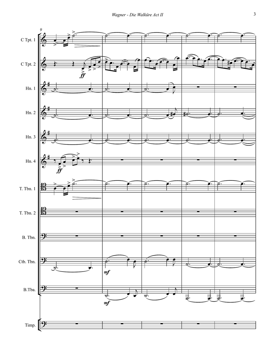 Die Walküre Act II extracts for 11-part Brass Ensemble & Timp Brass Ensemble scores gallery preview page 3