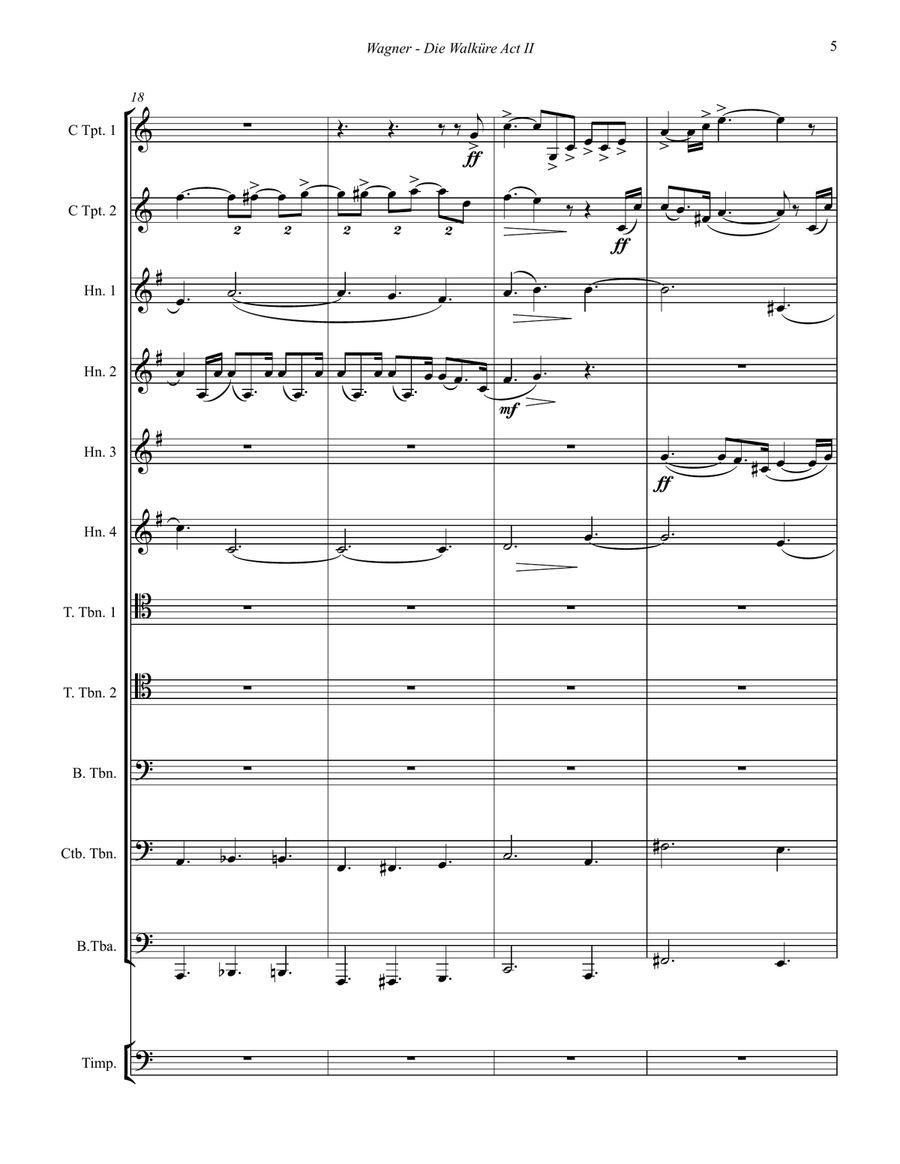 Die Walküre Act II extracts for 11-part Brass Ensemble & Timp Brass Ensemble scores gallery preview page 5