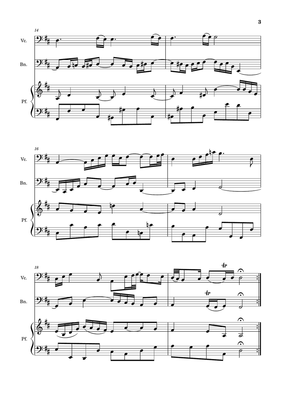 Air on the G String. For Violoncello, Bassoon and Piano. Score and Parts. Small Ensemble scores gallery preview page 3