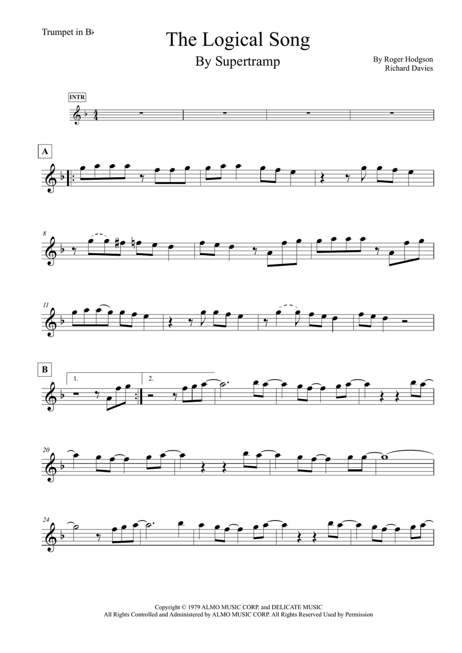 The Logical Song B-Flat Trumpet scores gallery preview page 1