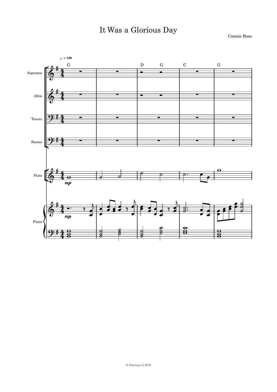 It Was a Glorious Day (Easter) SATB flute and piano 4-Part scores gallery preview page 1