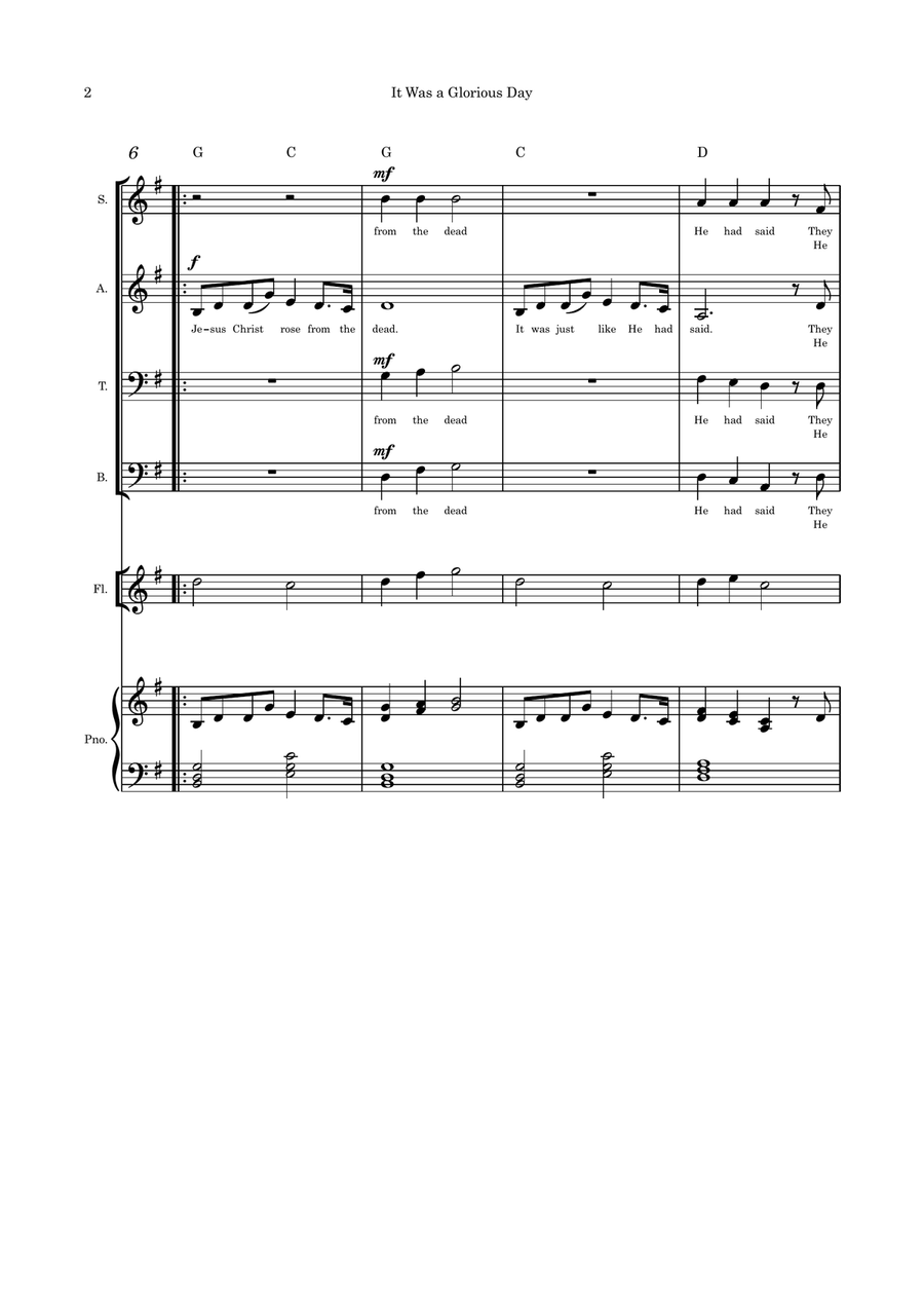 It Was a Glorious Day (Easter) SATB flute and piano 4-Part scores gallery preview page 2