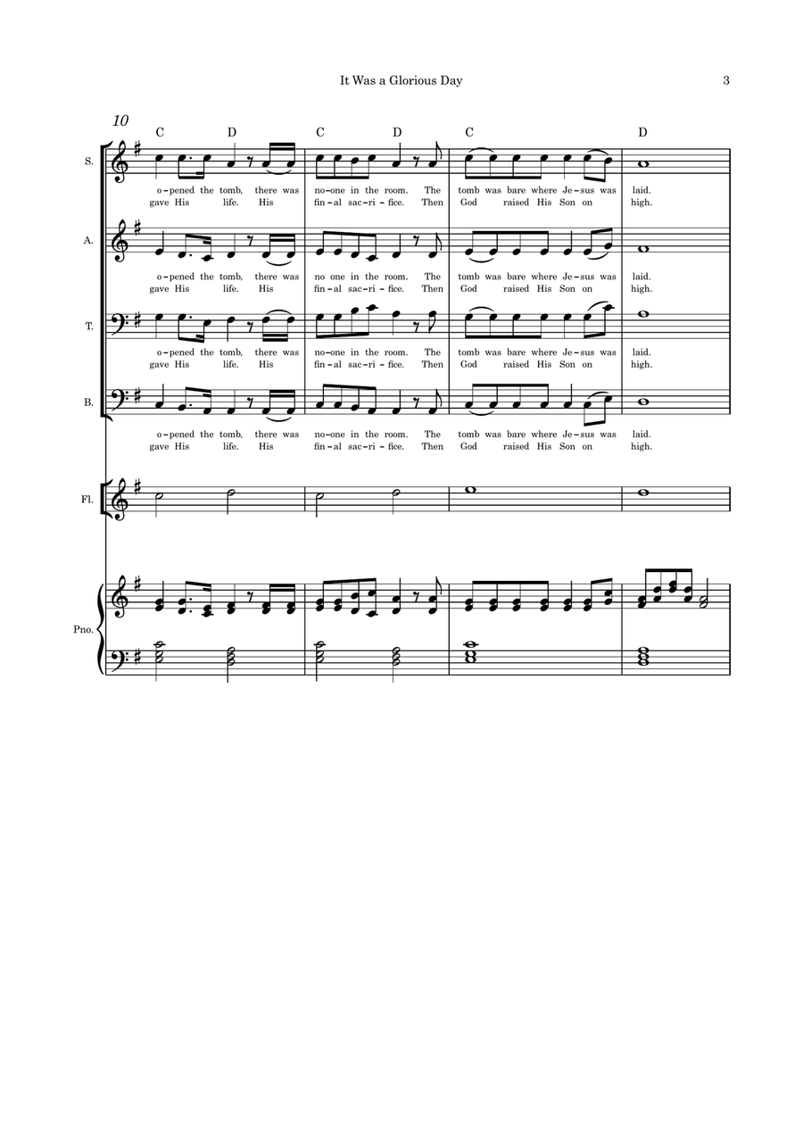 It Was a Glorious Day (Easter) SATB flute and piano 4-Part scores gallery preview page 3
