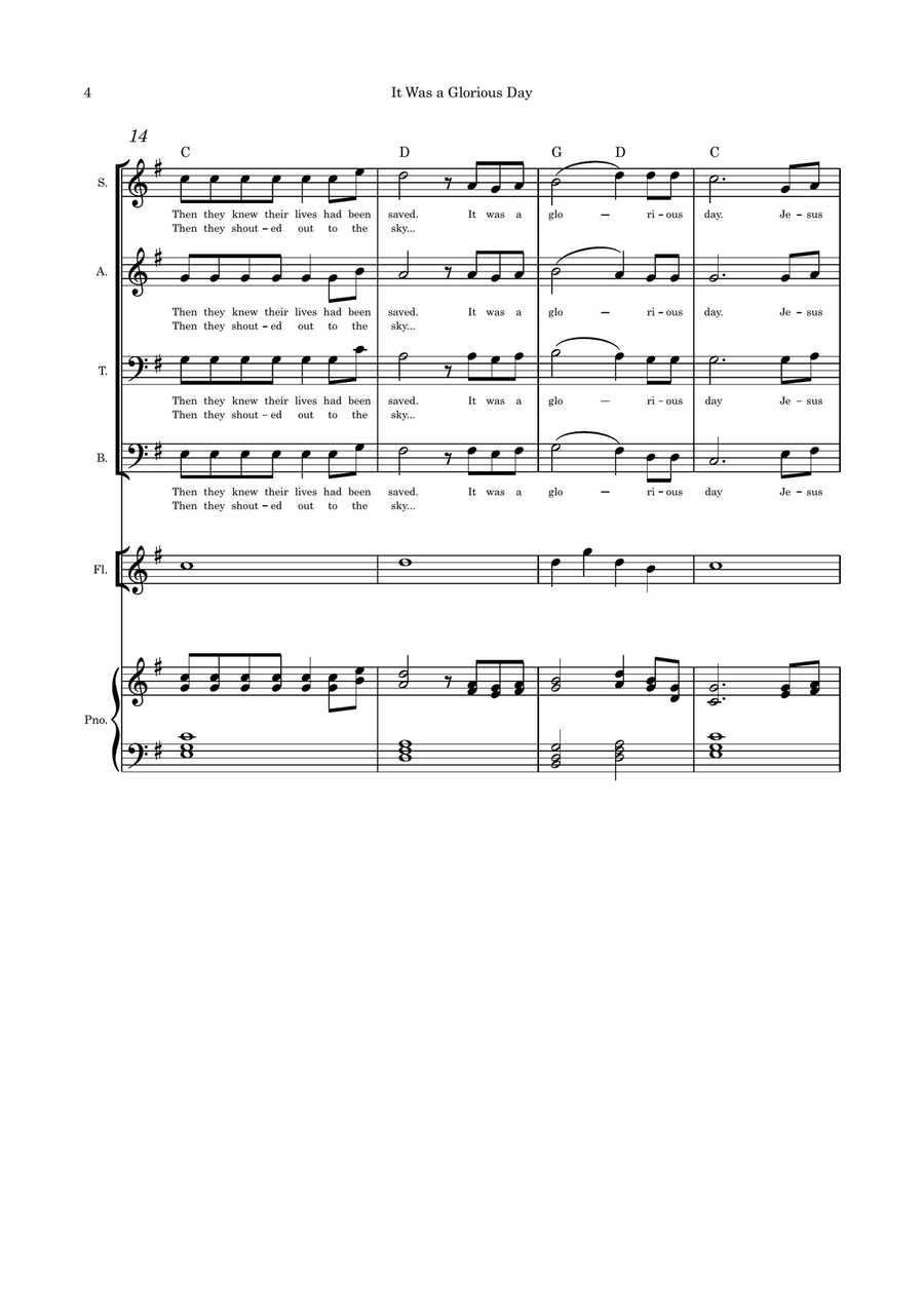 It Was a Glorious Day (Easter) SATB flute and piano 4-Part scores gallery preview page 4
