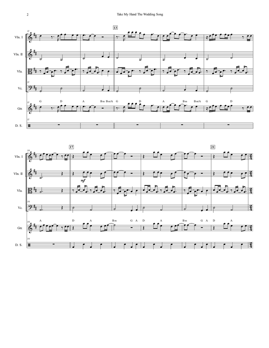 Take My Hand The Wedding Song String Quartet scores gallery preview page 3