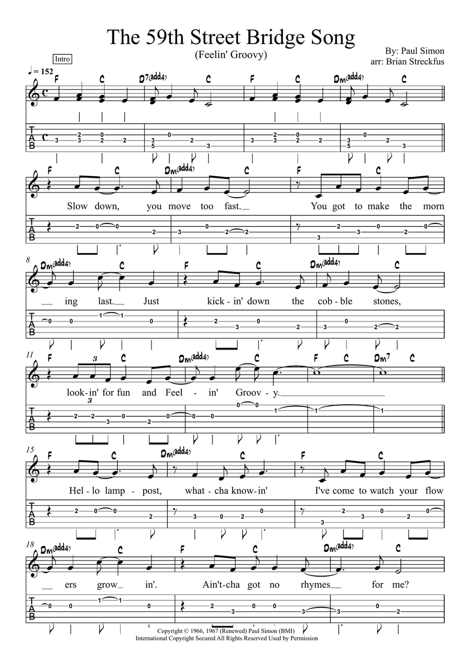 The 59th Street Bridge Song (Feelin' Groovy) Acoustic Guitar scores gallery preview page 1