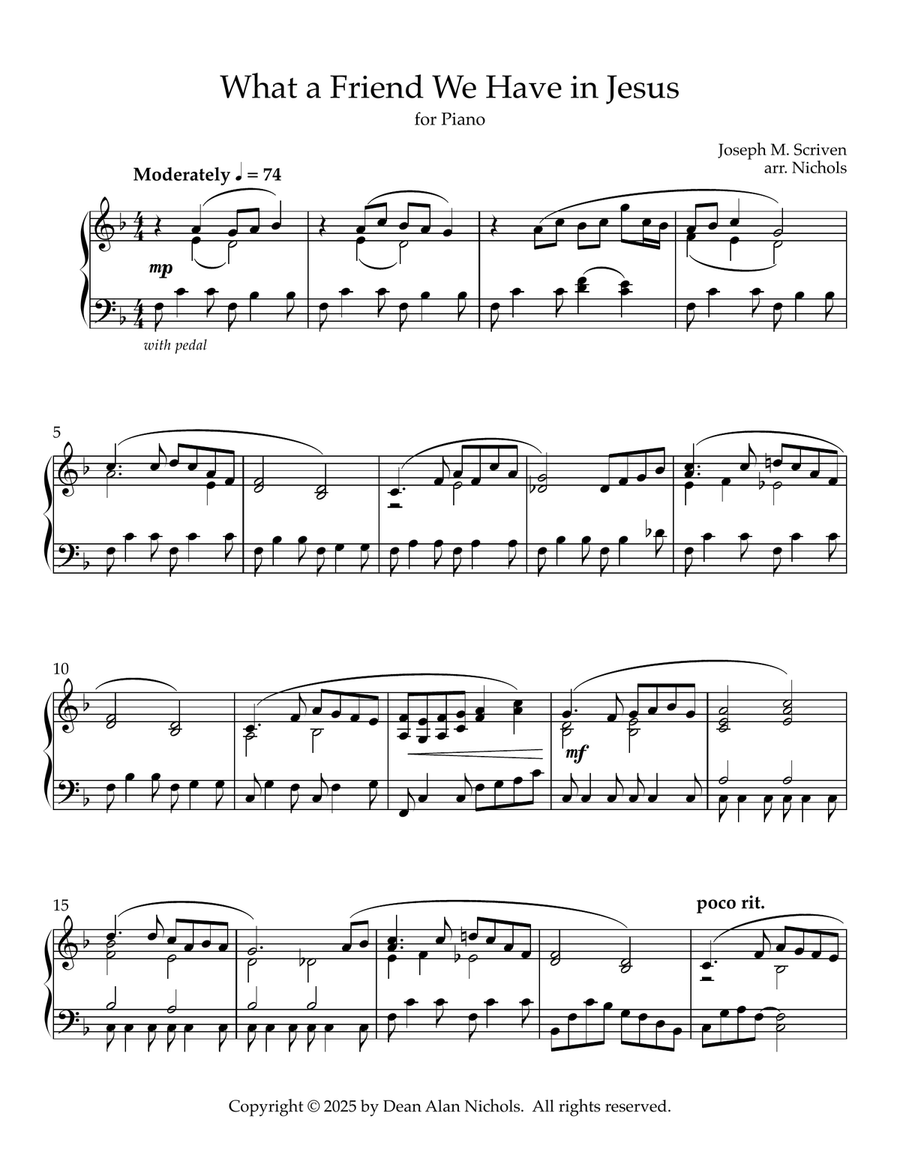 What a Friend We Have in Jesus Piano Solo scores gallery preview page 1
