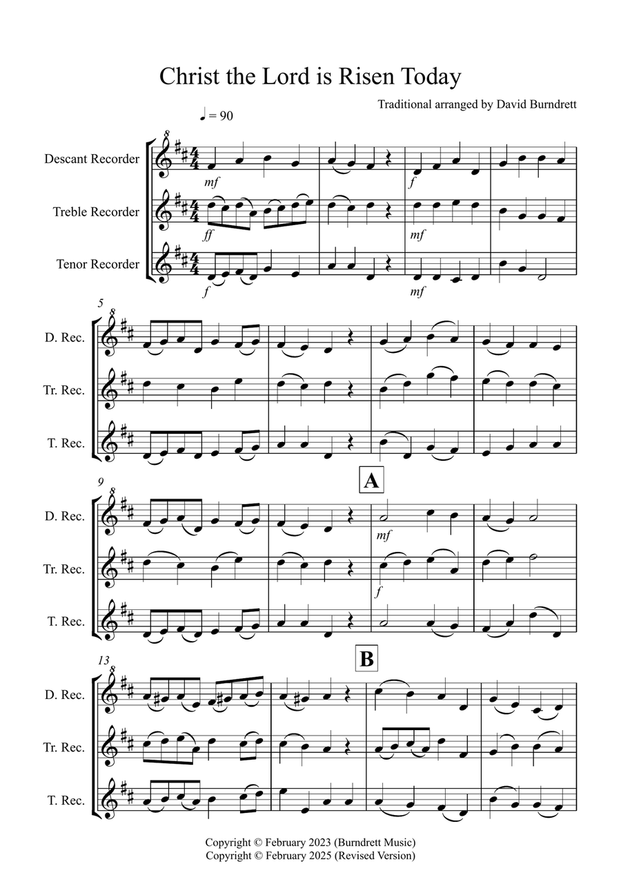 Christ The Lord is Risen Today for Recorder Trio Soprano Recorder scores gallery preview page 1