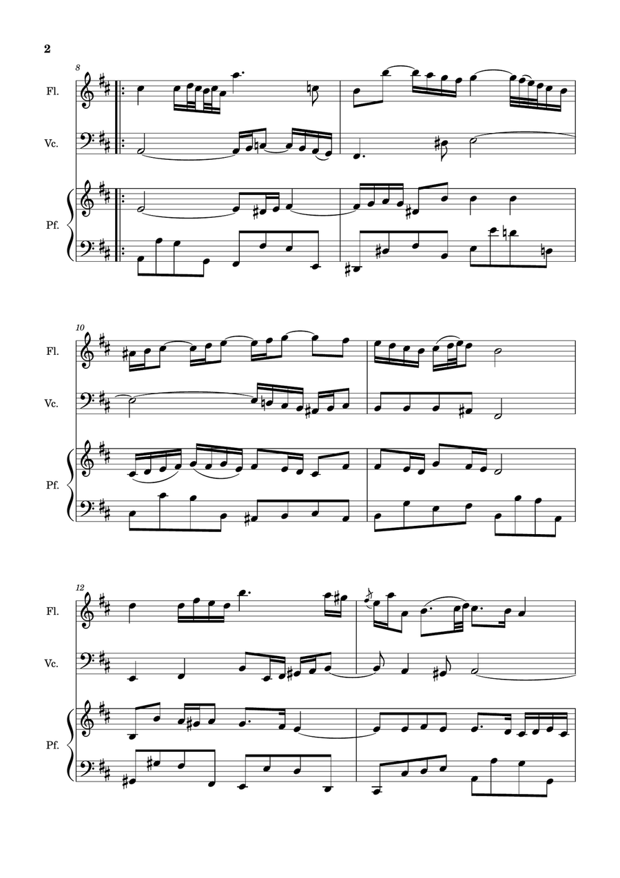 Air on the G String. For Flute, Violoncello and Piano. Score and Parts. Small Ensemble scores gallery preview page 2