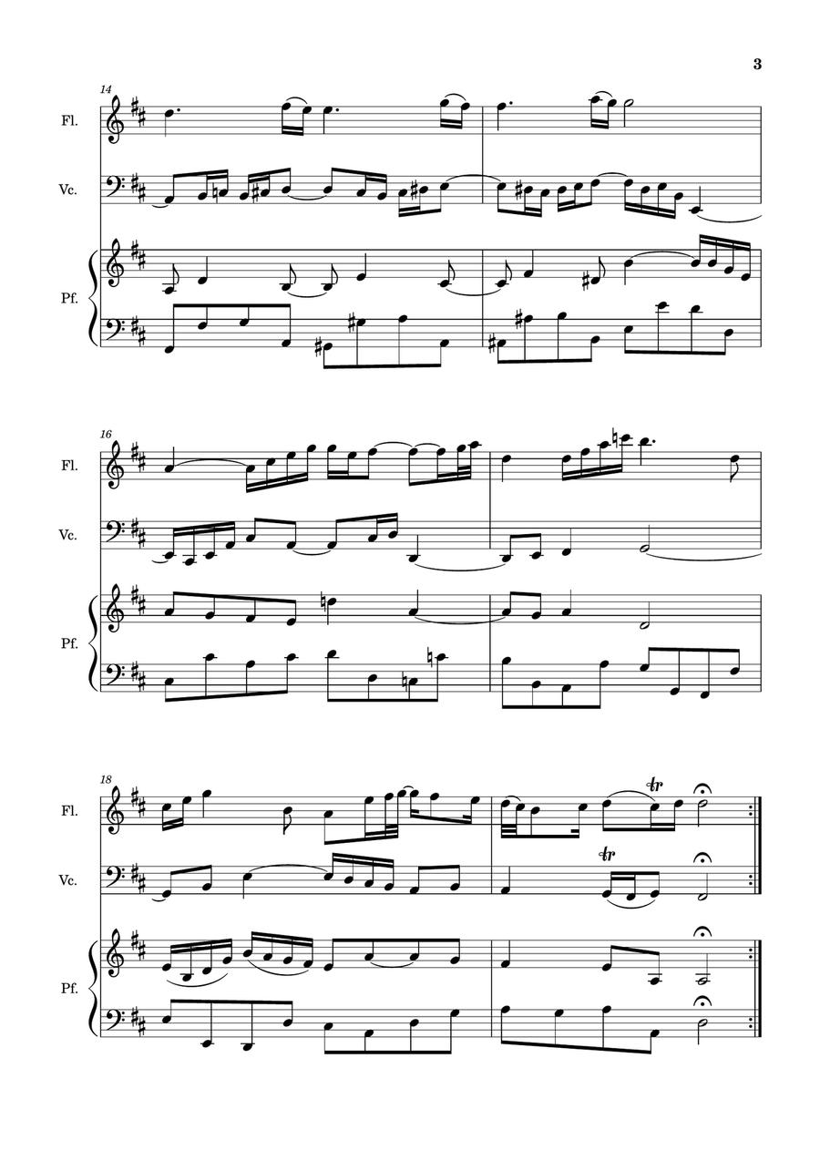 Air on the G String. For Flute, Violoncello and Piano. Score and Parts. Small Ensemble scores gallery preview page 3