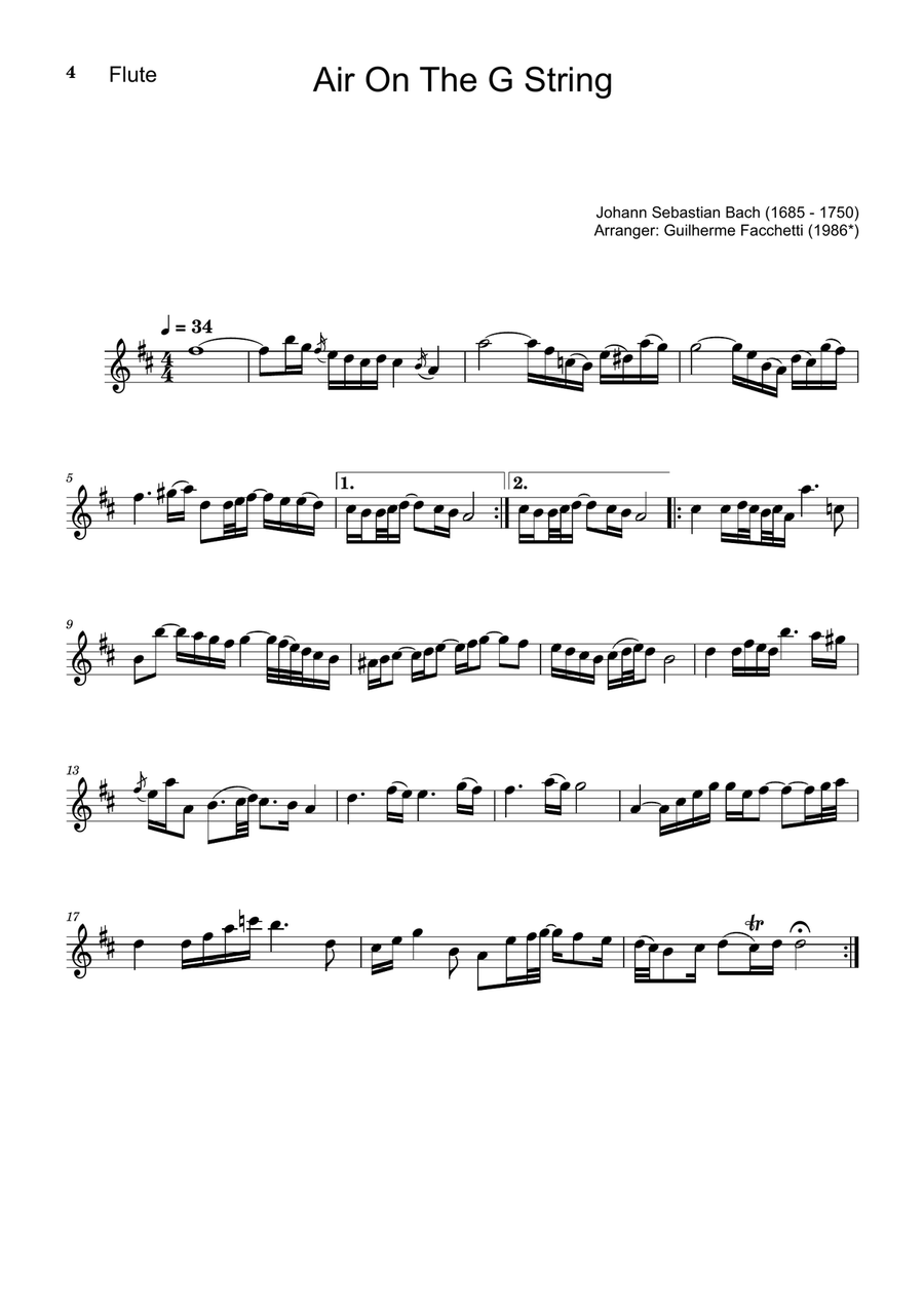 Air on the G String. For Flute, Violoncello and Piano. Score and Parts. Small Ensemble scores gallery preview page 4