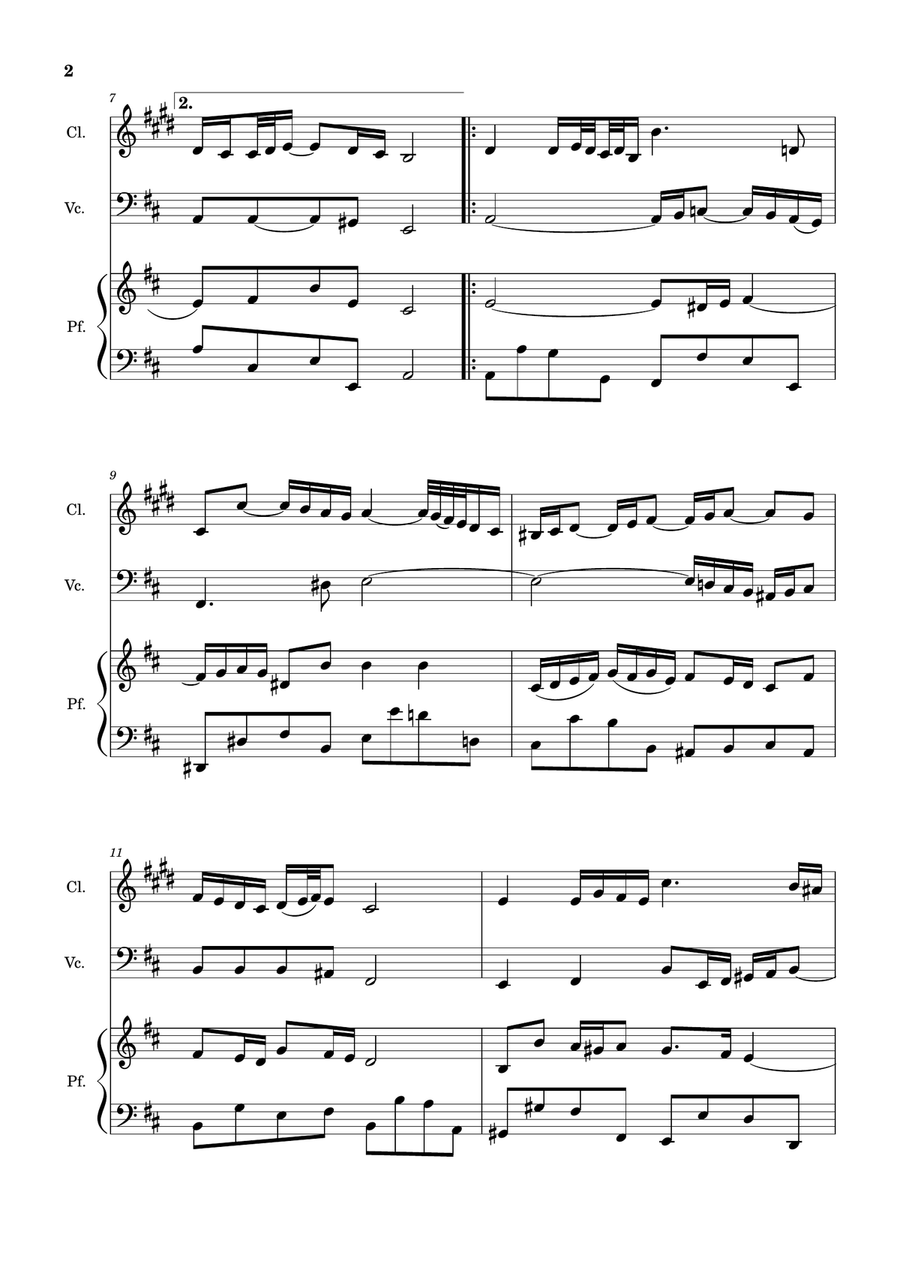 Air on the G String. For Clarinet, Violoncello and Piano. Score and Parts. Small Ensemble scores gallery preview page 2