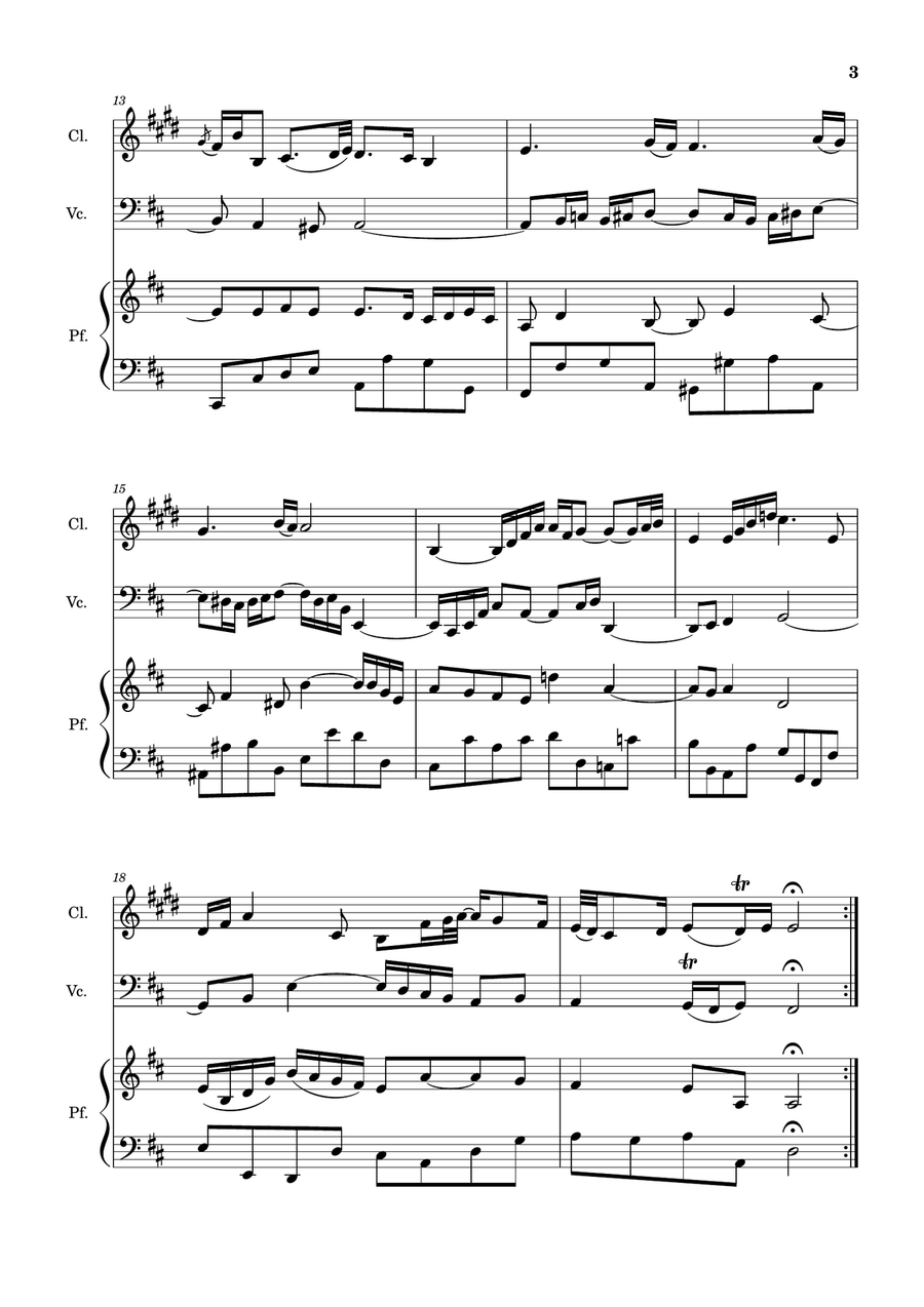 Air on the G String. For Clarinet, Violoncello and Piano. Score and Parts. Small Ensemble scores gallery preview page 3