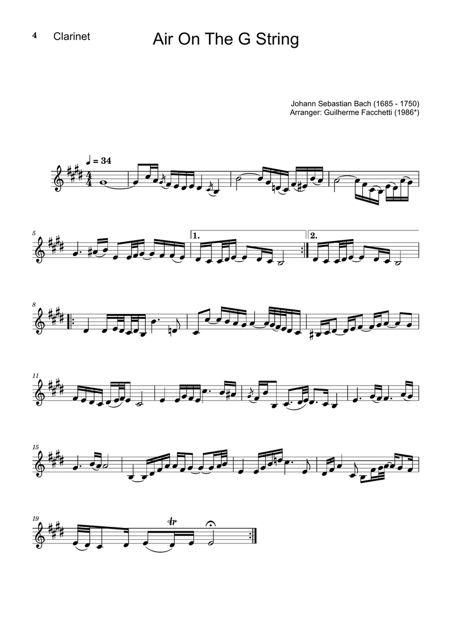 Air on the G String. For Clarinet, Violoncello and Piano. Score and Parts. Small Ensemble scores gallery preview page 4