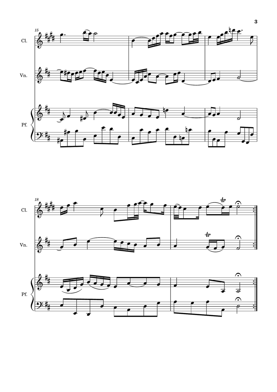 Air on the G String. For Clarinet, Violin and Piano. Score and Parts. Small Ensemble scores gallery preview page 3