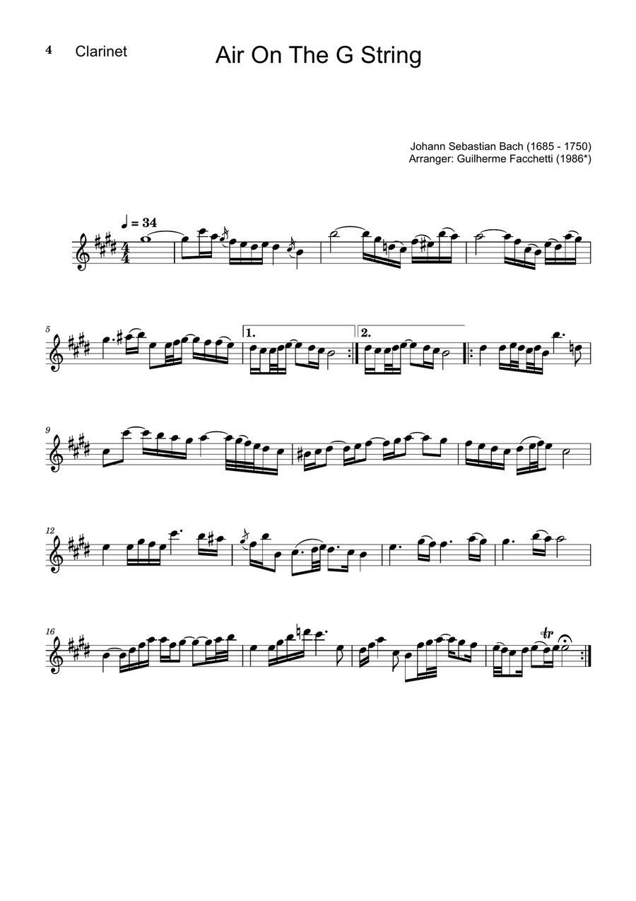 Air on the G String. For Clarinet, Violin and Piano. Score and Parts. Small Ensemble scores gallery preview page 4