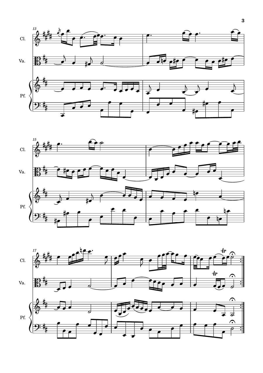 Air on the G String. For Clarinet, Viola and Piano. Score and Parts. Small Ensemble scores gallery preview page 3