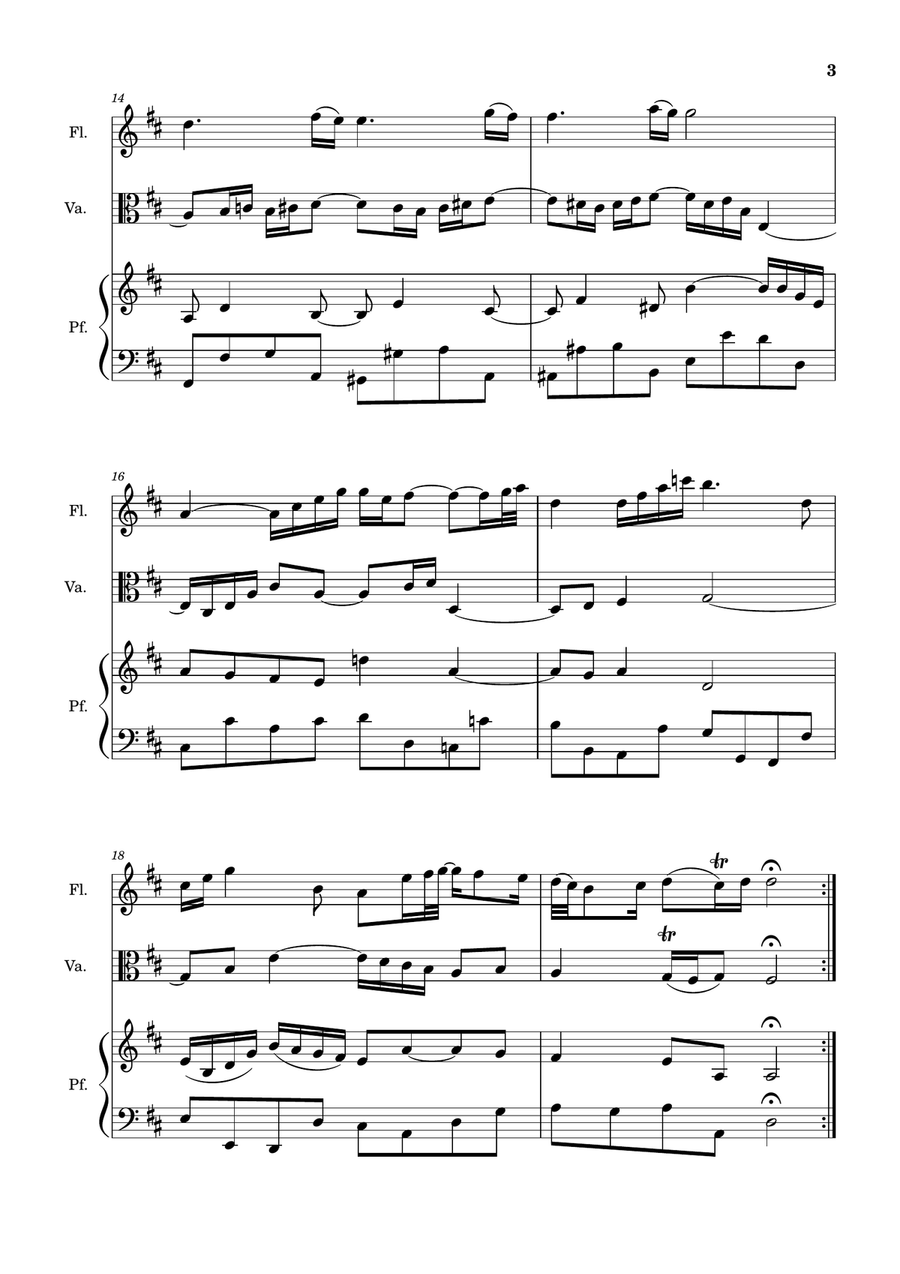 Air on the G String. For Flute, Viola and Piano. Score and Parts. Small Ensemble scores gallery preview page 3