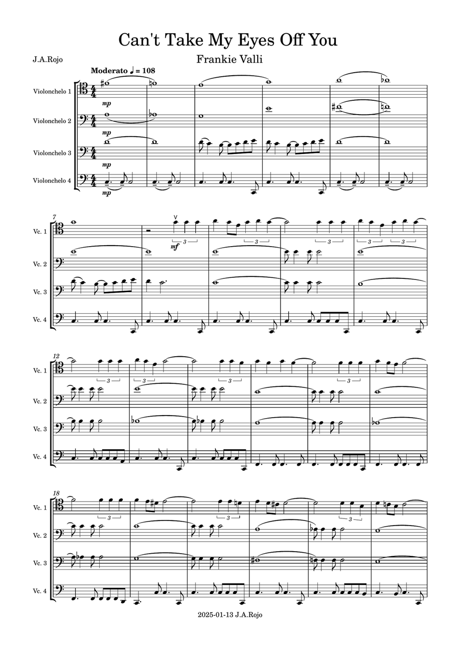 Can't Take My Eyes Off Of You String Quartet scores gallery preview page 1