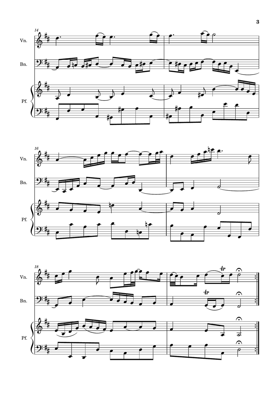 Air on the G String. For Violin, Bassoon and Piano. Score and Parts. Small Ensemble scores gallery preview page 3