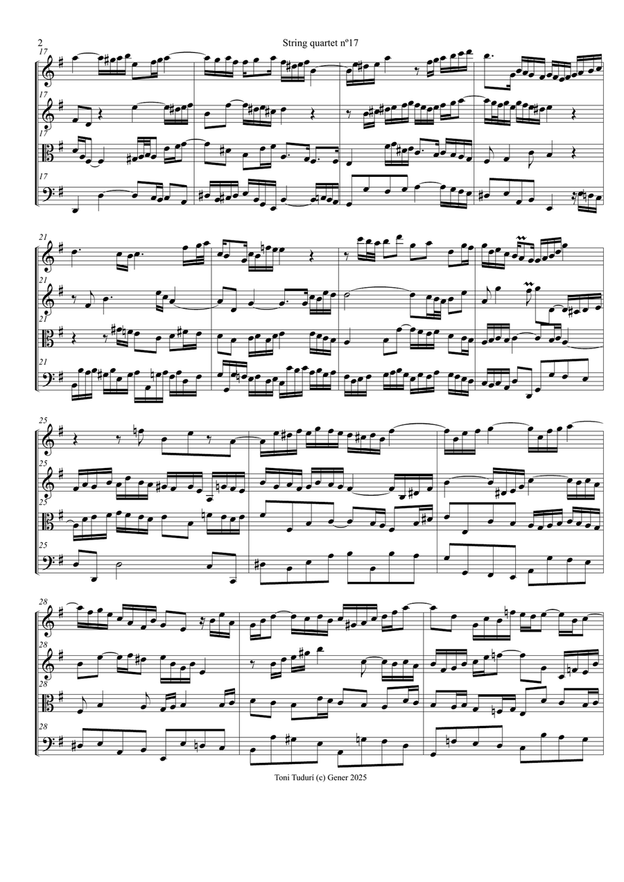 String quarte nº17 (arrangement of BWV1038 trio Sonata for string quartet) String Quartet scores gallery preview page 2