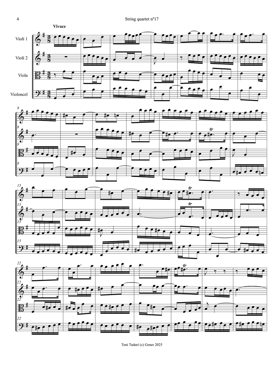 String quarte nº17 (arrangement of BWV1038 trio Sonata for string quartet) String Quartet scores gallery preview page 4