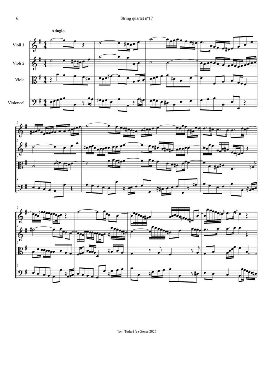 String quarte nº17 (arrangement of BWV1038 trio Sonata for string quartet) String Quartet scores gallery preview page 6