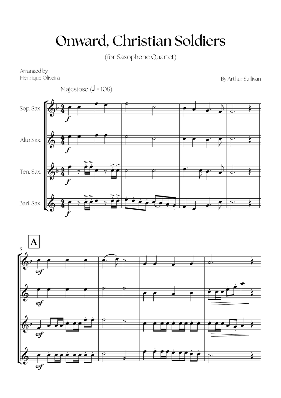 Onward, Christian Soldiers (Saxophone Quartet) - Easy Intermediate Level Saxophone Quartet scores gallery preview page 1