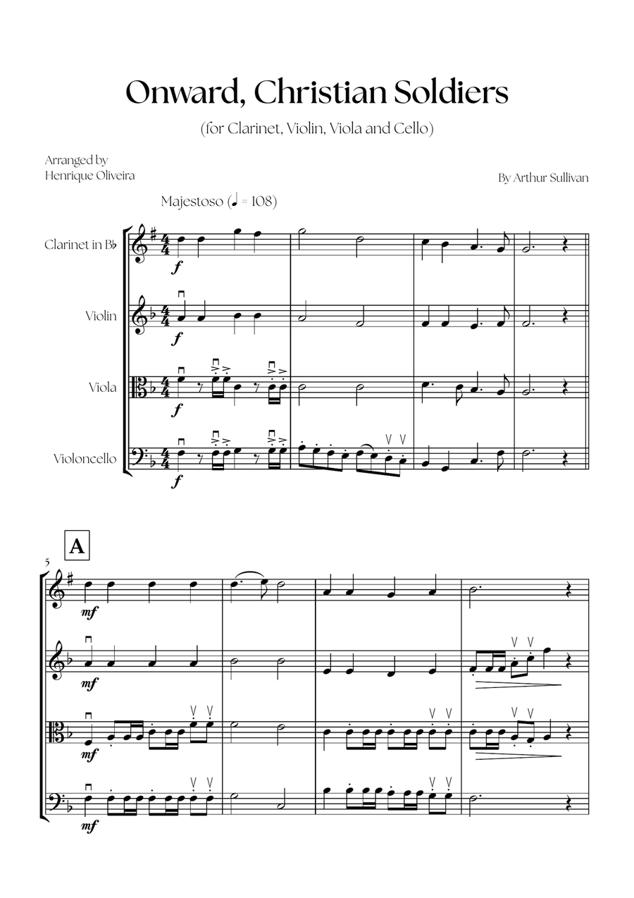Onward, Christian Soldiers (Clarinet, Violin, Viola and Cello) - Easy Intermediate Level Small Ensemble scores gallery preview page 1