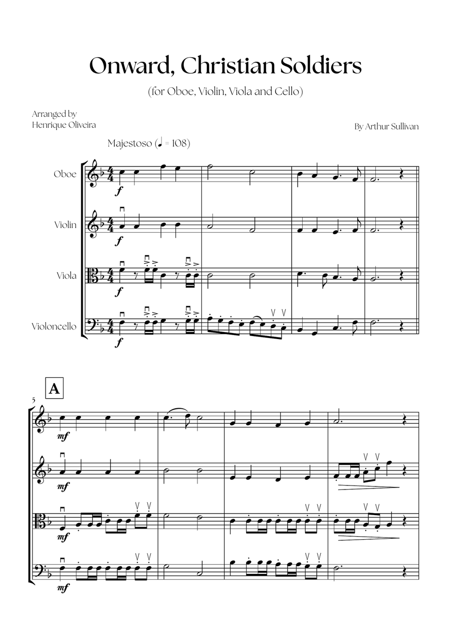 Onward, Christian Soldiers (Oboe, Violin, Viola and Cello) - Easy Intermediate Level Small Ensemble scores gallery preview page 1