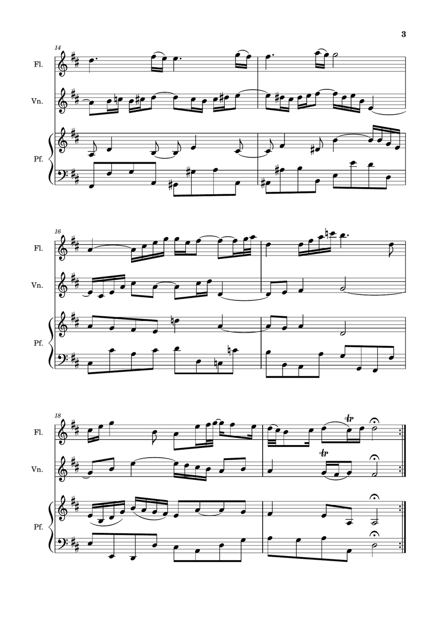 Air on the G String. For Flute, Violin and Piano. Score and Parts. Small Ensemble scores gallery preview page 3