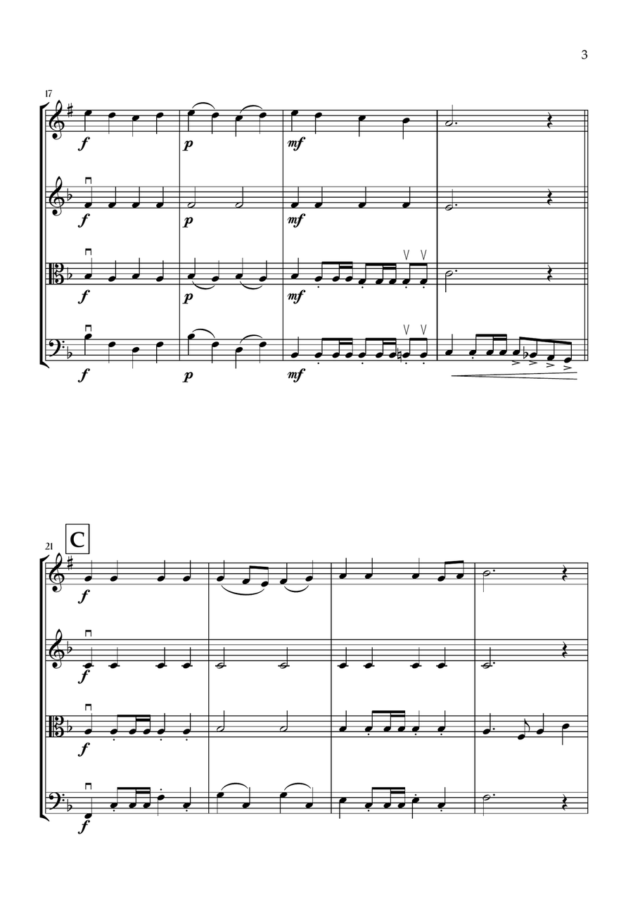 Onward, Christian Soldiers (Saxophone, Violin, Viola and Cello) - Easy Intermediate Level Small Ensemble scores gallery preview page 3
