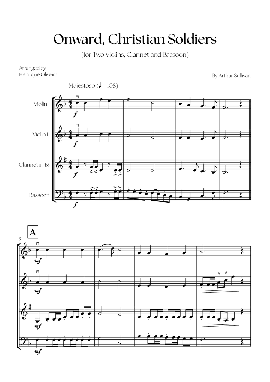 Onward, Christian Soldiers (Two Violins, Clarinet and Bassoon) - Easy Intermediate Level Small Ensemble scores gallery preview page 1