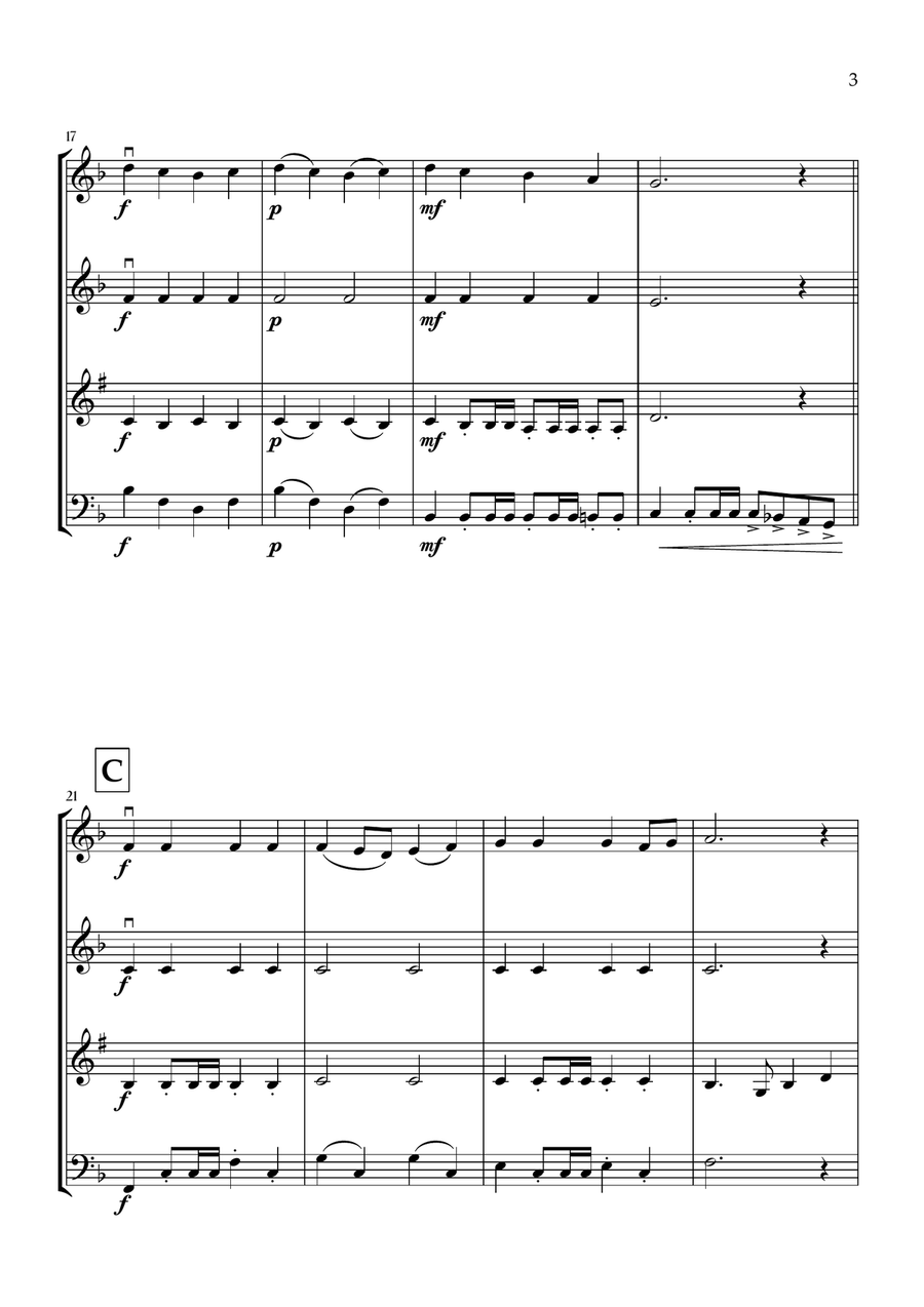 Onward, Christian Soldiers (Two Violins, Clarinet and Bassoon) - Easy Intermediate Level Small Ensemble scores gallery preview page 3