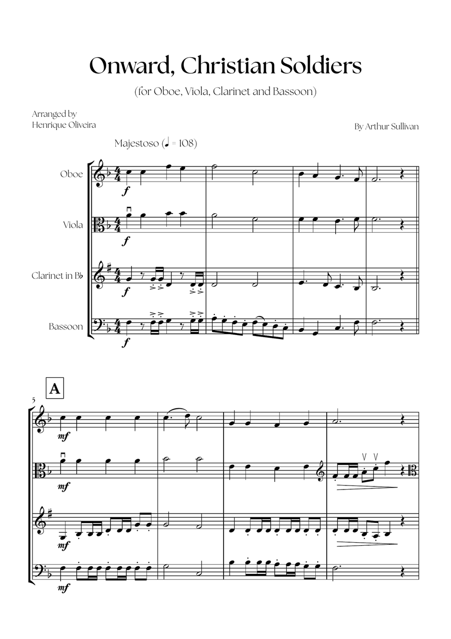 Onward, Christian Soldiers (Oboe, Viola, Clarinet and Bassoon) - Easy Intermediate Level Small Ensemble scores gallery preview page 1
