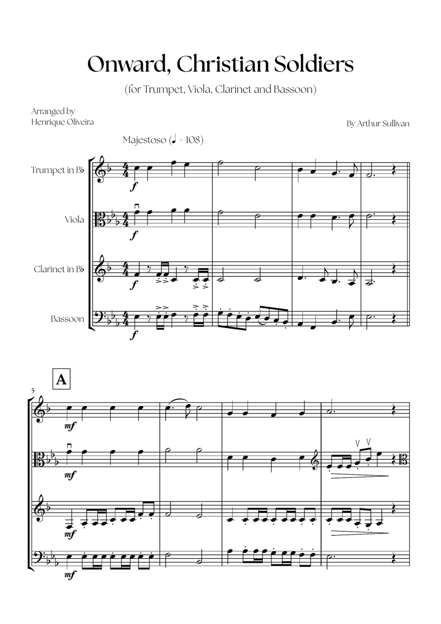 Onward, Christian Soldiers (Trumpet, Viola, Clarinet and Bassoon) - Easy Intermediate Level Small Ensemble scores gallery preview page 1