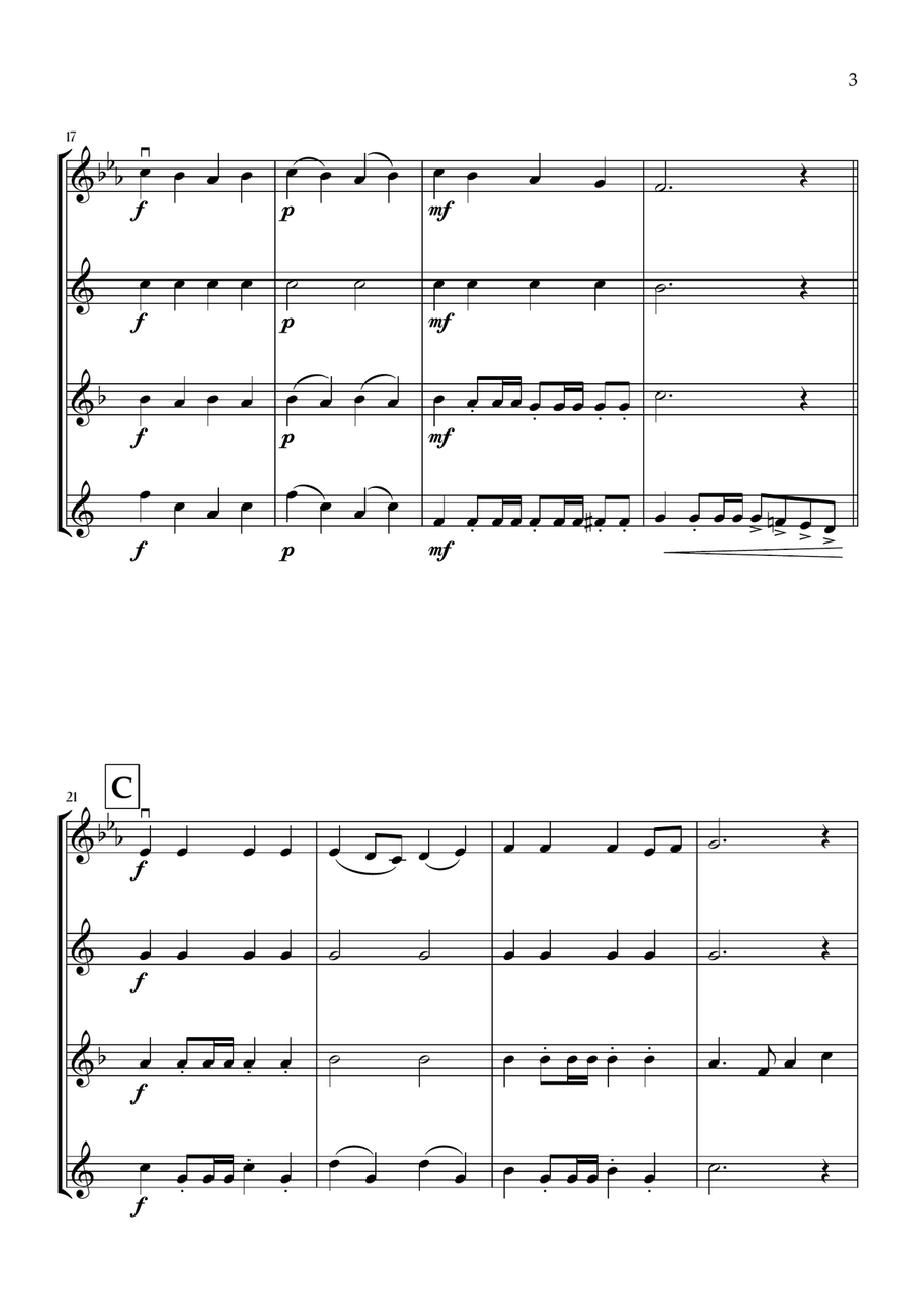 Onward, Christian Soldiers (Violin, Alto Sax, Tenor Sax and Baritone Sax) - Easy Intermediate Level Small Ensemble scores gallery preview page 3
