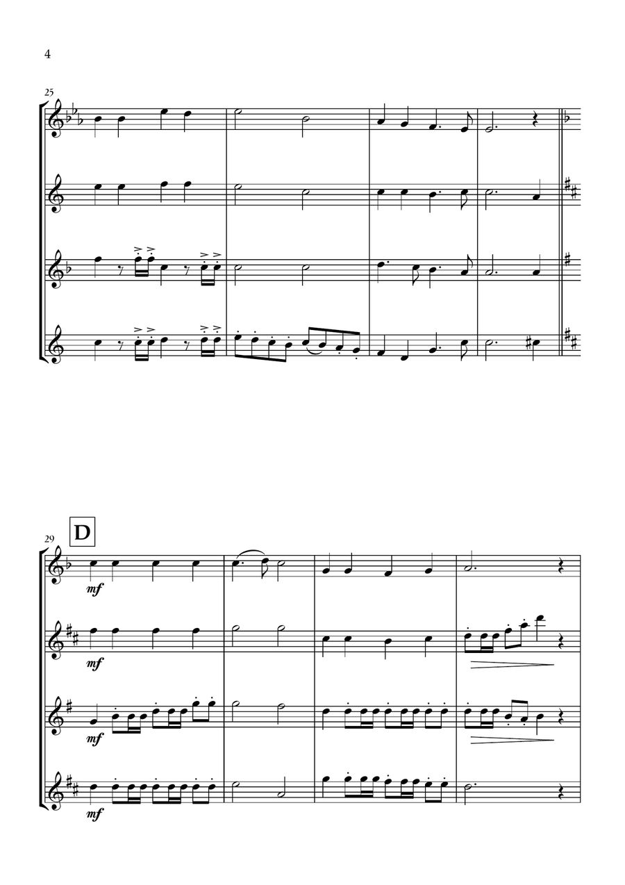 Onward, Christian Soldiers (Flute, Alto Sax, Tenor Sax and Baritone Sax) - Easy Intermediate Level Small Ensemble scores gallery preview page 4