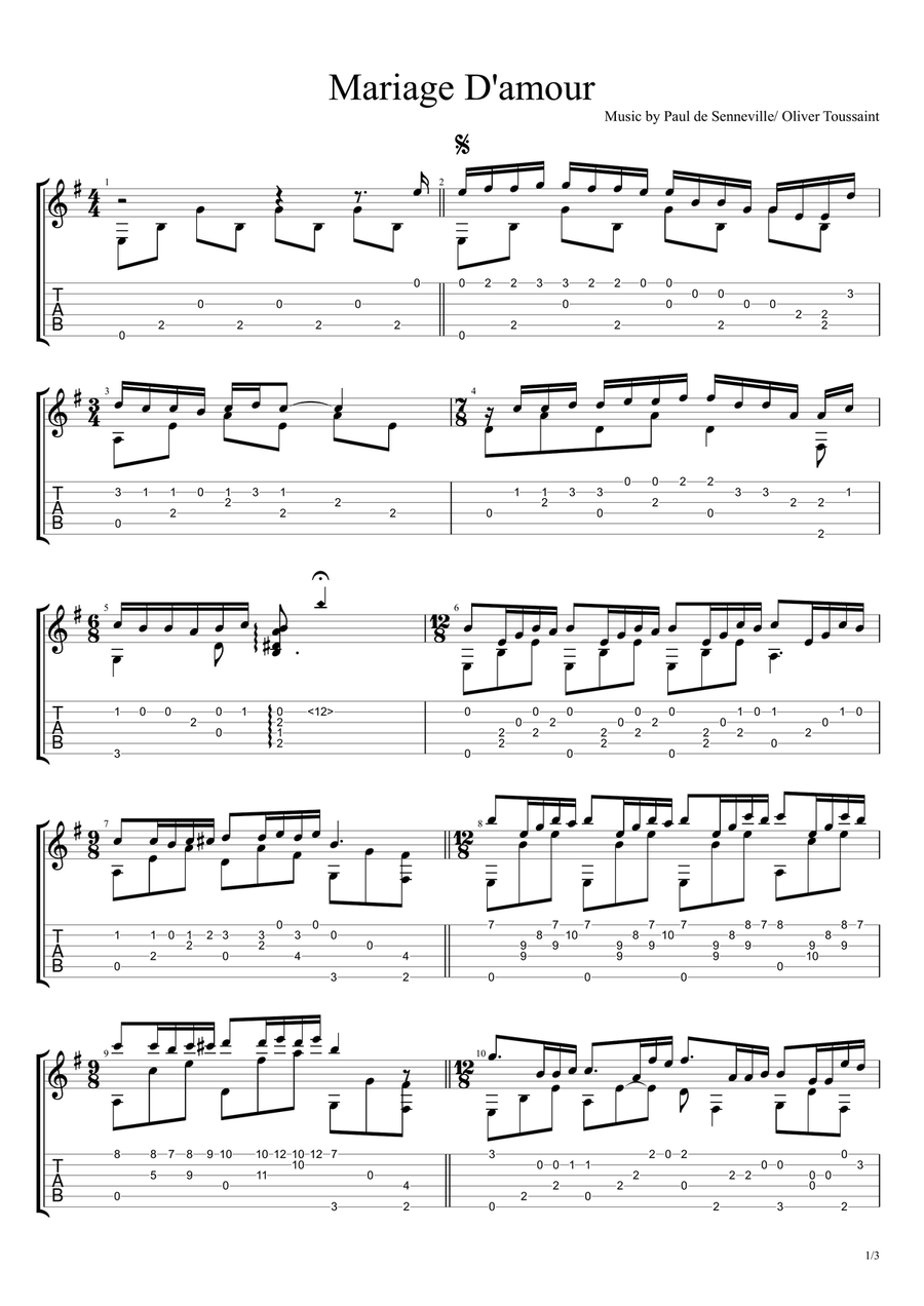 Mariage D'amour Acoustic Guitar scores gallery preview page 1
