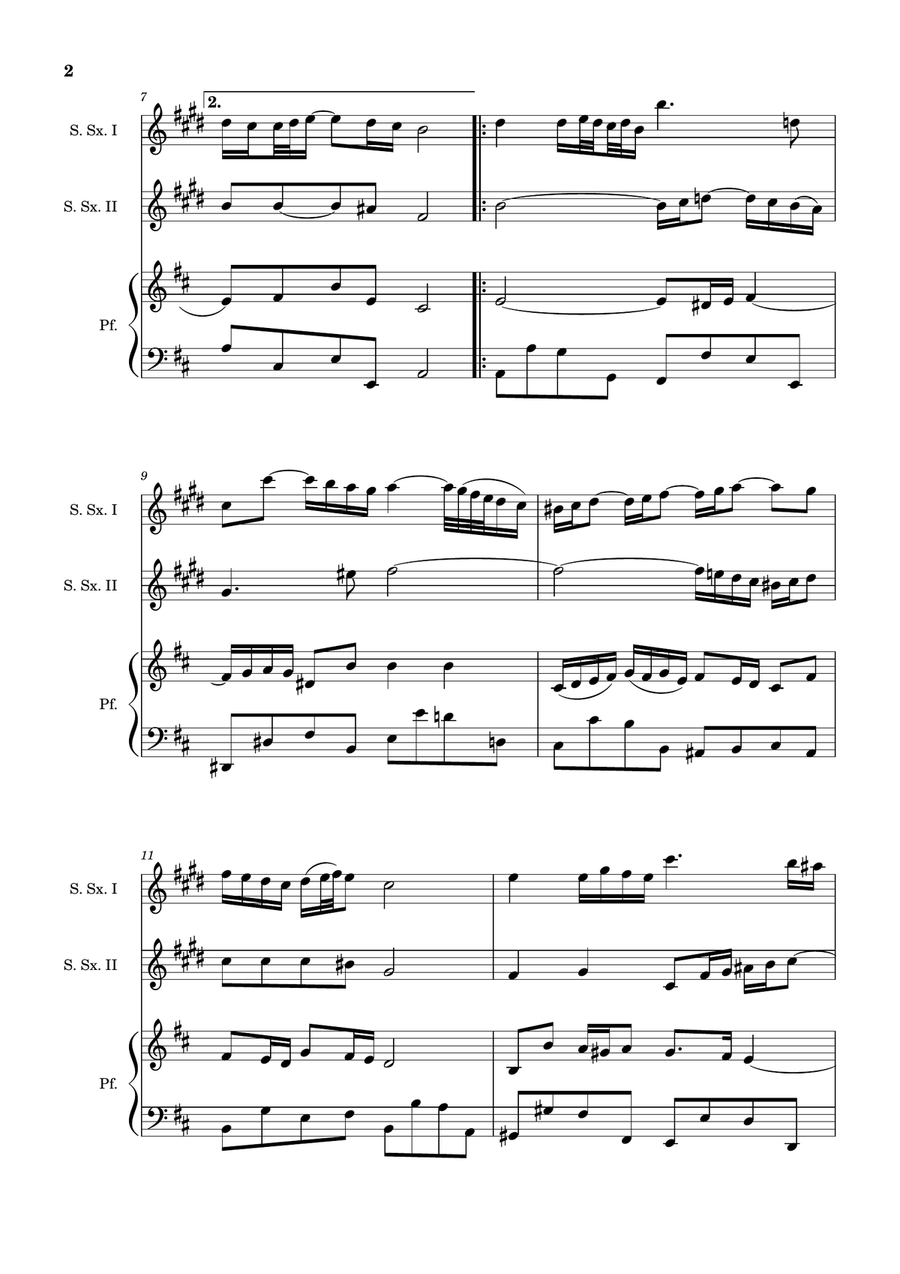 Air on the G String. For Soprano Sax Duet and Piano. Score and Parts. Small Ensemble scores gallery preview page 2