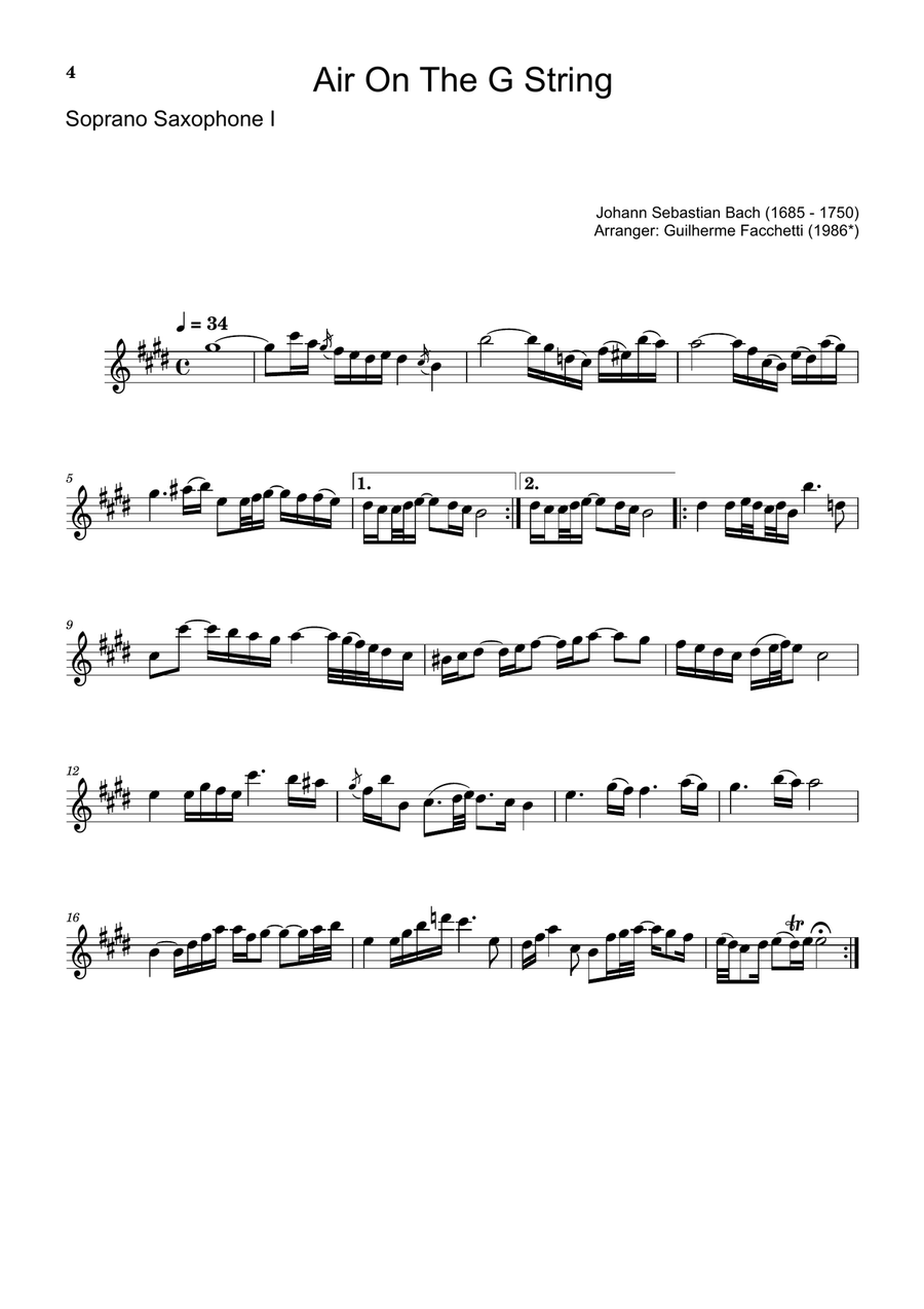 Air on the G String. For Soprano Sax Duet and Piano. Score and Parts. Small Ensemble scores gallery preview page 4