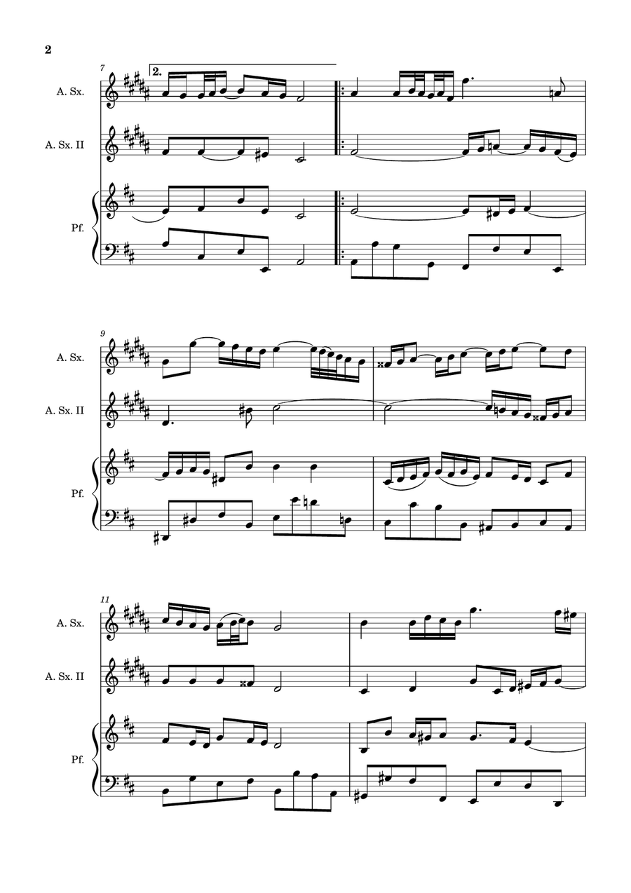 Air on the G String. For Alto Sax Duet and Piano. Score and Parts. Small Ensemble scores gallery preview page 2
