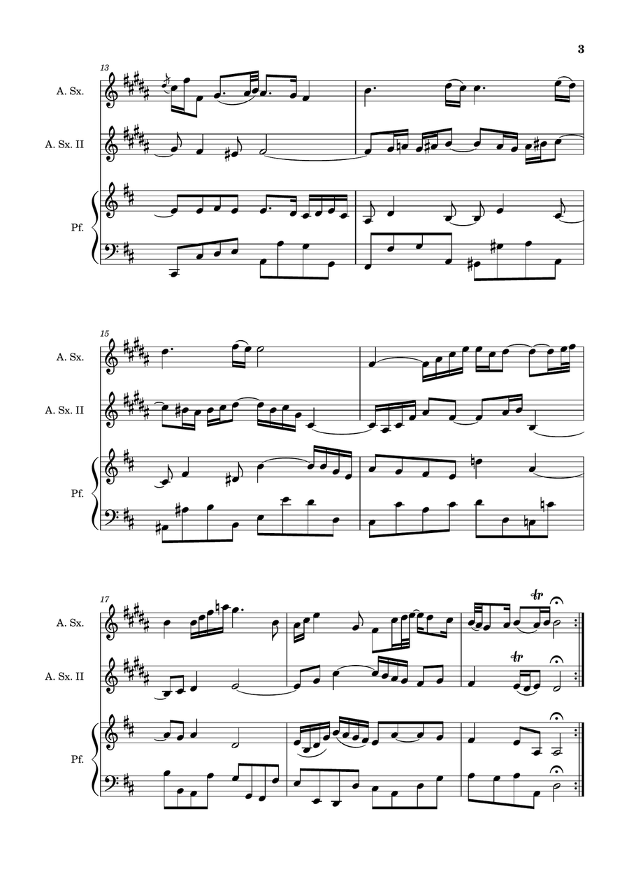 Air on the G String. For Alto Sax Duet and Piano. Score and Parts. Small Ensemble scores gallery preview page 3