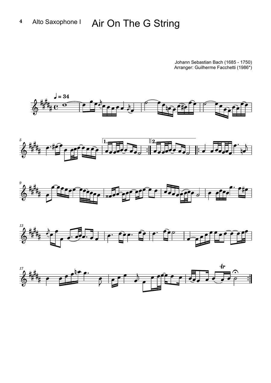 Air on the G String. For Alto Sax Duet and Piano. Score and Parts. Small Ensemble scores gallery preview page 4