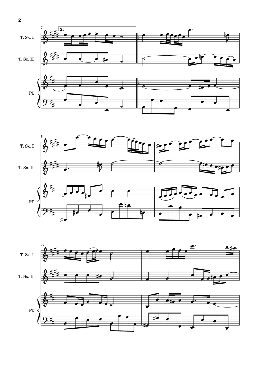Air on the G String. For Tenor Sax Duet and Piano. Score and Parts. Small Ensemble scores gallery preview page 2
